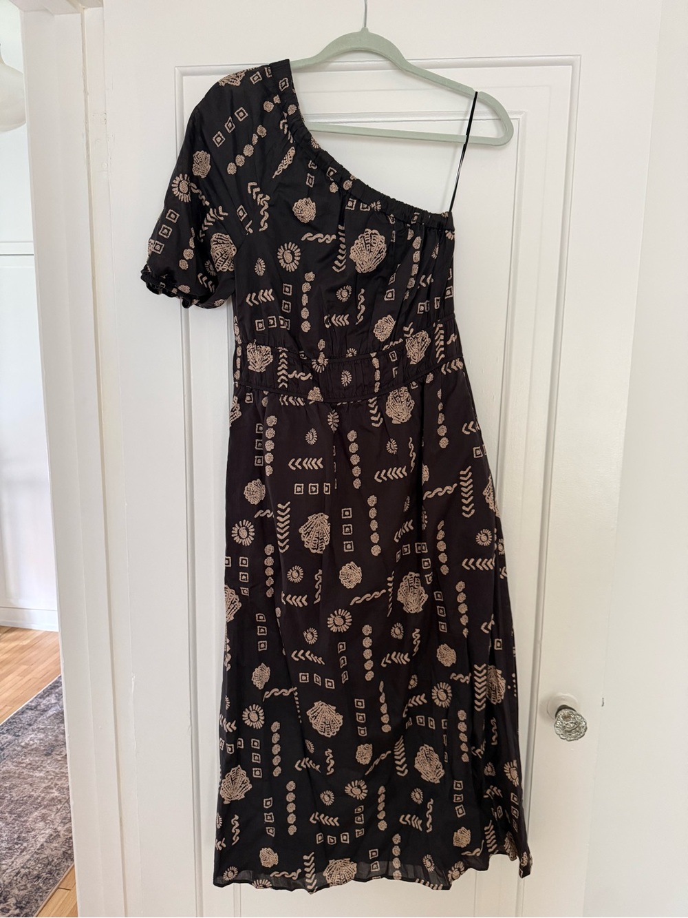 Rails Black One-Shoulder Midi Dress with Taupe Print